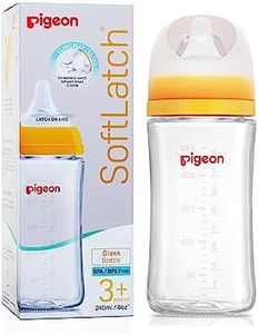 Pigeon Wide Neck Glass Feeding Bottle, New Born/Infants/Toddler Upto 3 Years, BPA Free, Ergonomic Shape is Easy to Hold, with Anti Colic Nipple, 240ml Yellow