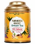 SAN-CHA Tea Boutique, Turmeric Tea, 25 Pyramid Tea Bags, Green Tea Blended With Curcumin Rich Turmeric, Caffeine Free Herbal Tea, Natural Detox Tea - 240 Gm