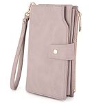 UTO Wristlet Wallets for Women RFID Large Capacity Leather Vegan Clutch Card Holder Organizer Ladies Purse Wrist Strap CA (Light Pink)