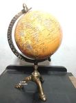 LINE WOOD™ - Antique Brass 12 Inch Educational World Globe & Map Rotating Globe Showpiece Decorative Showpiece Political Globe Home Decor/Office Globe/Globes for Kids & Students (Yellow)