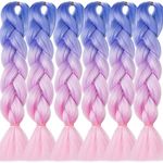 Colorful Jumbo Braid Hair Extensions-6pcs/pack 24Inch 3 Tone Summer Colors Ombre Blue Purple Pink for Women DIY Braiding and Wigs Synthetic Jumbo Braiding Hair 100g/pc