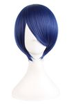 MapofBeauty Short Straight Cosplay Costume Wig Party Wig (Dark Blue/Black)