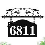 Address Sign for Outside Number Matel Plaque,Letter background Address Number Sign with Street Name,Custom Personal Name,Iron Art Door Number Decoration,Waterproof and rust proof Hanging Mailbox House