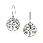 CRYSLOVE Tree of Life Earring For Women 925 Silver Birthstone Crystal Pendant Family Tree Earrings,Jewelry Gift For Birthday