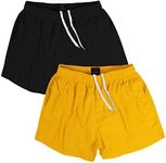 MADHERO Men Swim Trunks Short with Mesh Lining Solid Bathing Suit 3", Pack of 2 Black/Yellow, Small