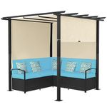 Outsunny Wicker Patio Furniture, Outdoor PE Rattan Sofa Set with Retractable Canopy Pergola, Shade Shelter for Deck, Pool, Garden, Terrace, Turquoise