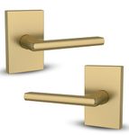 Mega Handles - Glamor Dummy I Lever Door Lock Handle Set for Closet or French Doors I Single Side, Non-Turning I Reversible I Fits All Standard Door Sizes I Screws Included - Satin Brass (2 Pack)