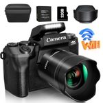 Saneen - Digital Camera, 4K for Photography and Video, 64MP WiFi Touch Screen Vlogging Camera for YouTube with Flash, 32GB SD Card, Lens Hood, 3000mAh Battery, Cameras