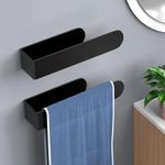 HUFEEOH 8 Inch Hand Towel Holder, 2 Pack Stainless Steel Towel Racks for Bathroom, Black Self Adhesive Kitchen Towel Holder Stick on Wall