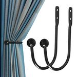 Curtain Holdback, 2 Pcs Wall Mounted Drapery Tiebacks with Screws, Heavy Duty Metal Decorative Window Drapery Holder Curtain Hook, Black