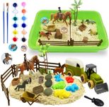 Sensory Bin - Horse Stable Playset Play Sand for Kids,Sandbox with Cover, 1.7 LB Magnetic Sand，Tractor and Stable, Rider and Horse,Rock Painting Kit,Sensory Toys for Autism 3 4 5 6 7 8 Year and Up