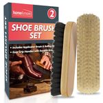 2pk Shoe Brush Set | Traditional Shoe Polish Brushes Ideal for Leather Shoes, Boots Suede | Wooden Handle Shoe Cleaning Brush | Boot Brush | Shoe Cleaner Brush | Boot Polish Brush | Suede Shoe Brush