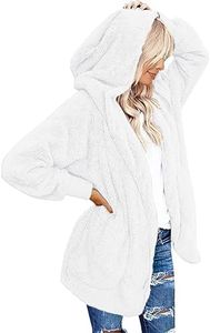 CHICGAL Women's Tops Fuzzy Coat Open Front Jacket Hoodie Cardigan Soft Outwear with Pockets (White, M)