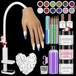 Practice Hand for Acrylic Nails: Fake Nail Practice Hand - Nail Hand Practice Model -Flexible Fake Hand - Nail Training Hand with 30G Acrylic Powder Nail Kit for DIY Nail Art