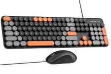 Dr Luxur® Mysterio Wired Typewriter Round Key Keyboard and Mouse Combo, 104 Keys, 50 Million Keystrokes, Colourful Round Keycaps, with 3 DPI Mouse for Windows, Mac, PC (Black 1)