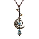 MINACHI Lariat Long Necklace with Ceramic Beads Moon and Stars Bohemian Style for Women and Girls, Ceramic, No Gemstone