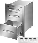 Mophorn Outdoor Kitchen Drawers 15" W x 21" H x 22.5" D, Flush Mount Triple Access BBQ Drawers Stainless Steel with Handle, BBQ Island Drawers for Outdoor Kitchens or Patio Grill Station