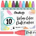 Chalkola 10mm Car Window Markers - 10 Vintage Colored Chalk Markers - 10mm Wide Tip - Washable Liquid Chalk Pens for Blackboard, Chalkboard, Windows, Glass, Bistro - Wet Erasable Car Paint Markers