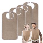 Pozico Terry Cloth Adult Dining Bibs | Clothing Protector with Debris Trap (brown(4 pack))