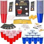 MarckersHome 10 Fun Drinking Game for Adult Games Night, Beer Pong Game Set, For Pre-Drinks, Hen Party, Student Night, Drinking Card Games Set with Rule Booklet Red Blue Beer Pong Cups