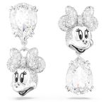 Swarovski Disney100 Minnie Mouse Drop Pierced Earrings, White Pear-Shaped Crystal and Clear Crystal Pavé, Asymmetrical Design, Rhodium Plated Setting, from the Disney100 Collection