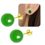 WGXIA Jade Green Stud Earrings, Natural Round Beaded Agate Emerald Garnet Obsidian Gemstone Ear Studs Ball Jade Jewelry Gift, Green 8mm