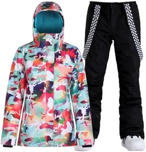 GSOU SNOW Ski Sets for Women Ski Jackets and Pants Snowsuit Snowboard Coat outfits Warm Hooded Waterproof Windproof Insulated, Black Camouflage, Small