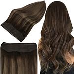 Full Shine Invisible Line Hair Extensions 12 Inch Ombre Balayage 2/8/2 one Piece Layered Hair Extensions Dark Brown 70 Grams Remy Hair Fish Line Extensions