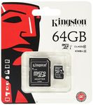 Kingston Technology SDCX10/64GB 64 GB micro SDXC Class 10 Flash Card with SD Card Adapter