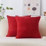 Home Brilliant Decorative Red Cushion Covers Plush Throw Pillow Covers Striped Velvet Corduroy Cushion Cover for Christmas Holiday, Pack of 2(Red, 45 x 45 cm, 18 inch)