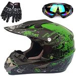 Motocross Helmet with Goggles Gloves Motorcycle Helmet Cross Children Off Road Helmet Motorcycle Helmet Safety Helmet Kit ATV Downhill MTB Safety Protection,I,S