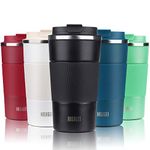 HASAGEI Travel Mug, Insulated Coffee Cup with Leakproof Lid - Vacuum Insulation Stainless Steel for Hot and Cold Water Coffee and Tea Black, 380ml