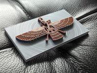 Faravahar Refrigerator Magnet, Handmade Symbol of Zoroastrianism, Multi-Colored Wings on Black and White Base