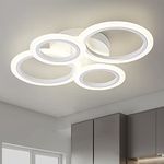 TEMINBU Modern LED Ceiling Light, White 4 Rings Flush Mount Ceiling Light, 4000K Lighting Fixture Ceiling Lamp for Kitchen, Bedroom, Living Room, Laundry Room