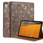 Gexmil Genuine Leather Case for iPad Pro 11 Inch M4 2024 with Adjustable Stand,Protective Shockproof Premium Leather Smart Folio Cover Auto Sleep/Wake Anti-Slip, Butterfly Grey