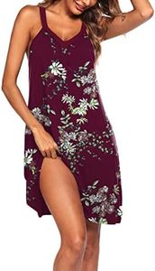 Ekouaer Womens Nightgown Sleeveless Sleepwear V Neck Racerback Sleep Dress, Dark Red Print, 3X-Large