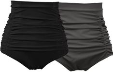 COCOPEAR Women's Ruched High Waisted Bikini Bottom Retro Vintage Swim Short Tankinis (Pack of 2) Black+Matte Black 2XL/14-16