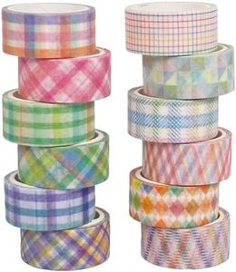 YUBX Basic Grid Washi Tape Set 12 Rolls Plaid Decorative Masking Tapes for Arts, DIY Crafts, Journals, Planners, Scrapbook, Wrapping (Colored)