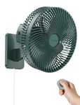 10 Inch Oscillating Wall Mount Small Fan with Remote Control and Timer, 4 Speeds, Included Adapter, 120°Adjustable Tilt, High Velocity, 1.8m Cord, Quiet, for RV Bedroom Kitchen Gym, Garage,12 W