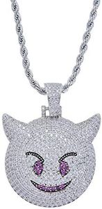 KMASAL Bijoux Hip Hop Bande Dessinée Pendentif Collier Micro-Pave Simulé Diamant Glacé Bling 18K Plaqué Or Mignon Creative Punk Collier pour Hommes Femmes (Silver-Demon)