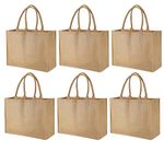 6 Pack Burlap Tote Bags, Large Jute Canvas Gift Favors Bag with handles, Blank Reusable Beach Bags Blank for Mother Teacher Bridesmaid Wedding Shopping DIY Decorating