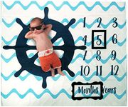 Baby Monthly Milestone Photo Blanket | Month Baby Blanket for Pictures- Nautical