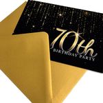 70th Birthday Party Invitations with Gold Envelopes, Black and Gold Party Invite Cards for Women or Men (50pk) (50 Pack)