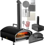 Deco Chef 13" Wood Pellet Outdoor Pizza Oven and BBQ, Portable, includes Pizza Stone, Peel, Scraper, Scoop, Slotted Grill, built with 3-Layer, Stainless Steel, Black