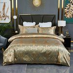 HMtideby Jacquard Duvet Cover Set King Microfiber Bedding Sets 3 pcs Gold Duvet Quilt Cover with 2 Matching Pillow Cases 240x220cm