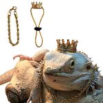 SEIS 2 Pcs Bearded Dragon Crown and Necklace Metal Lizard Outfit Halloween Small Animal Clothes Harness for Chameleon Gecko Anole Iguana Amphibians (Gold)