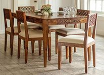 GFH Sheesham Wood Dining Table 6 Seater | Six Seater Dinning Table with 6 Chairs for Home | Chairs with Cushion | Dining Room Sets for Restraunts | Rosewood, Natural Brown Finish