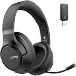 COOSII H300 Wireless Headphones Bluetooth with Microphone, Over Ear Headsets with USB Dongle & Mute, Environmental Noise Cancelling Retractable Mic for Work Office Meeting Laptop Computer (Black)