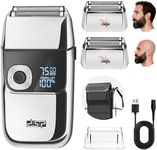 DSP® Electric Razor for Men Bald Shavers for Men 2 in 1 Double Shaver for Men with 2 Foil Head Rechargeable Barber Shaver with Precision Trimmer 3-Speed Shaver with LED Digital Display (Silver)