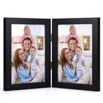 Giftgarden 5x7 Double Picture Frame with Real Glass Display Vertical 5 by 7 Photo, Hinged Folding Frame for Tabletop Standing, Black